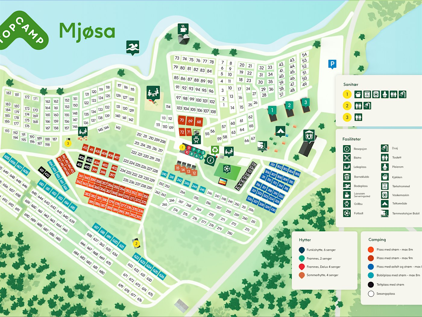 Illustration map, with place numbers and buildings.